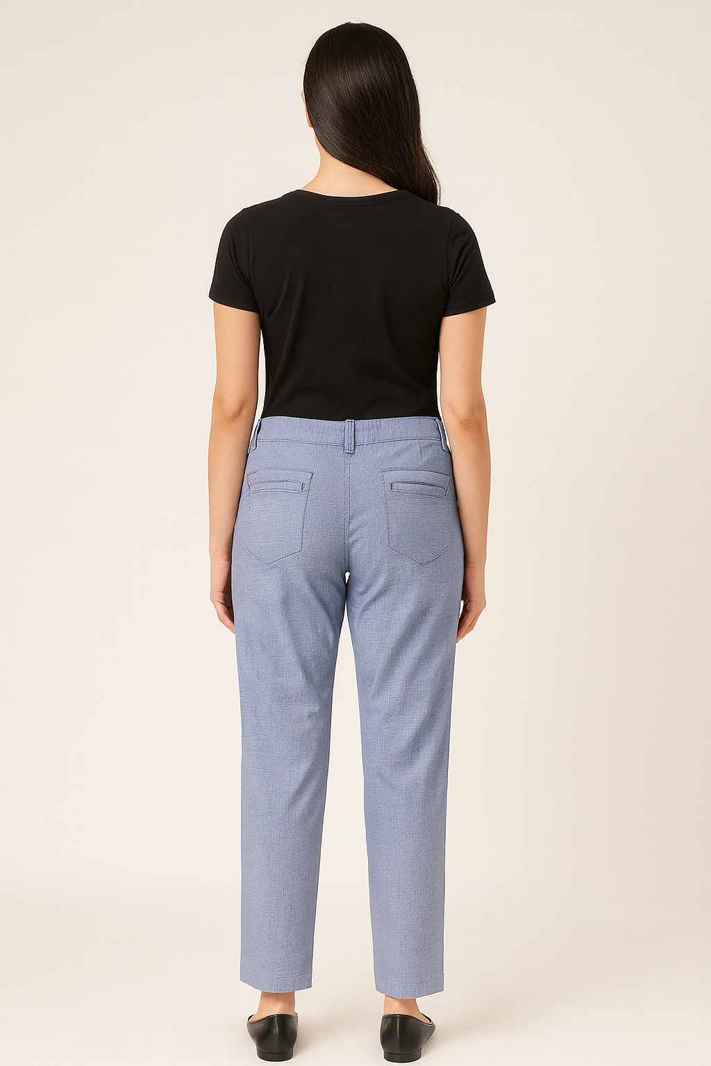 Light Blue Cotton Jeans-Style Pants