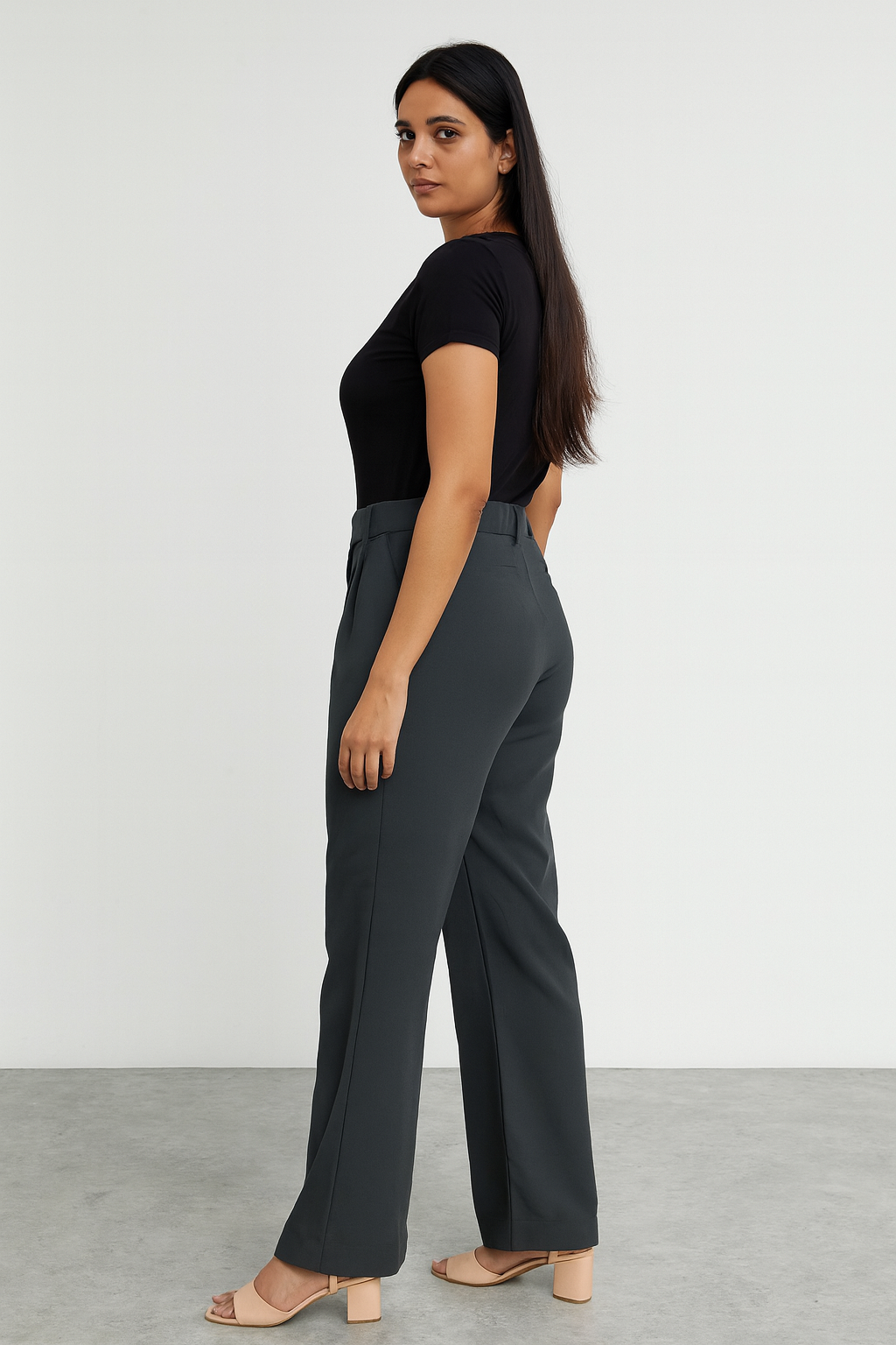 Charcoal Gray Wide-Leg Trousers