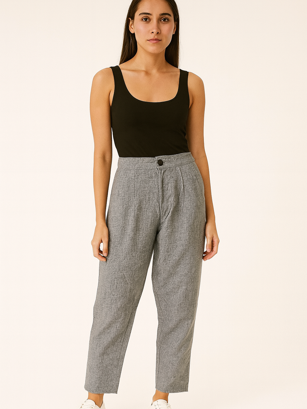 Casual Grey High-Waist Trousers