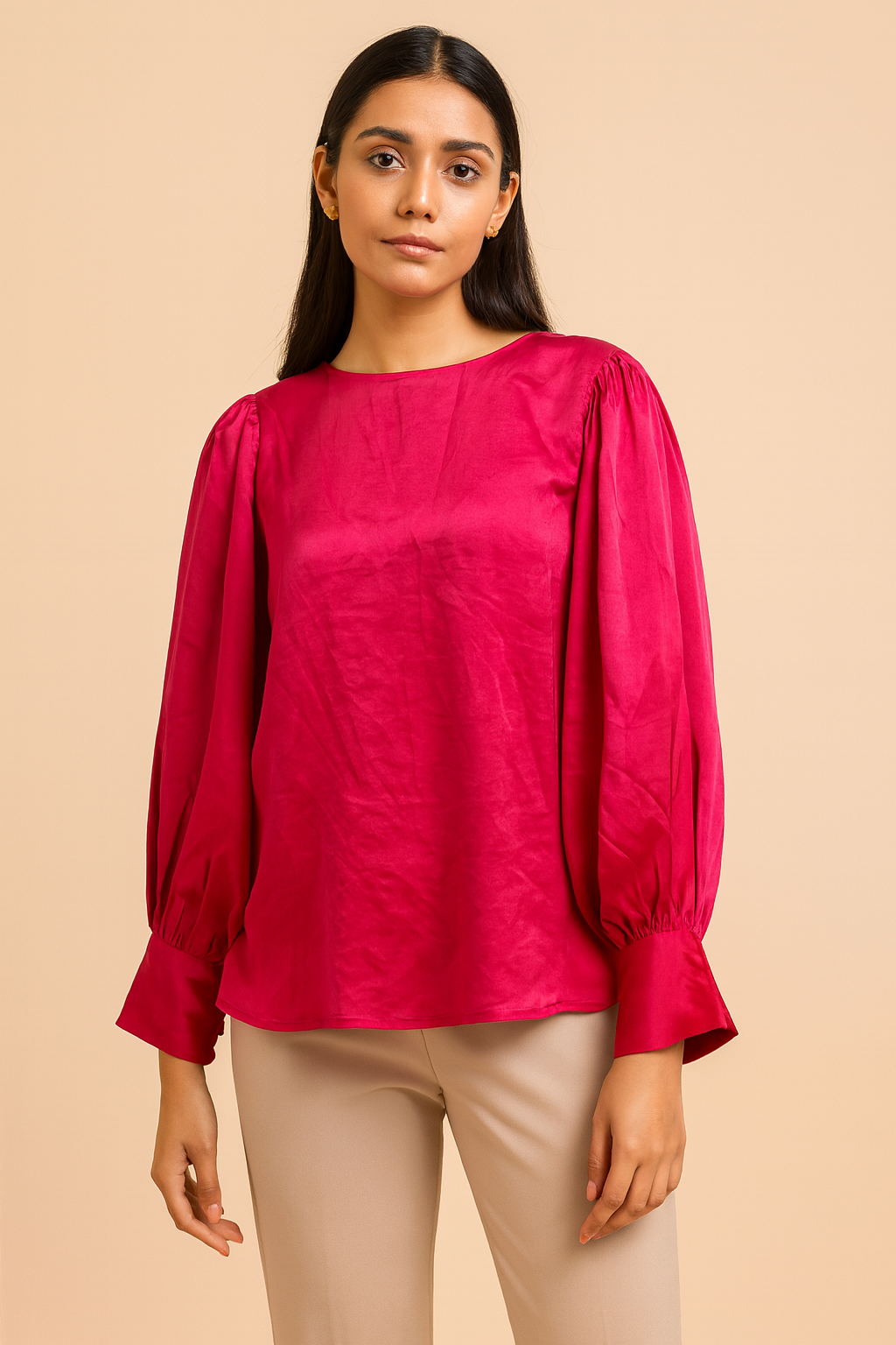 Fuchsia Puff Sleeve Blouse