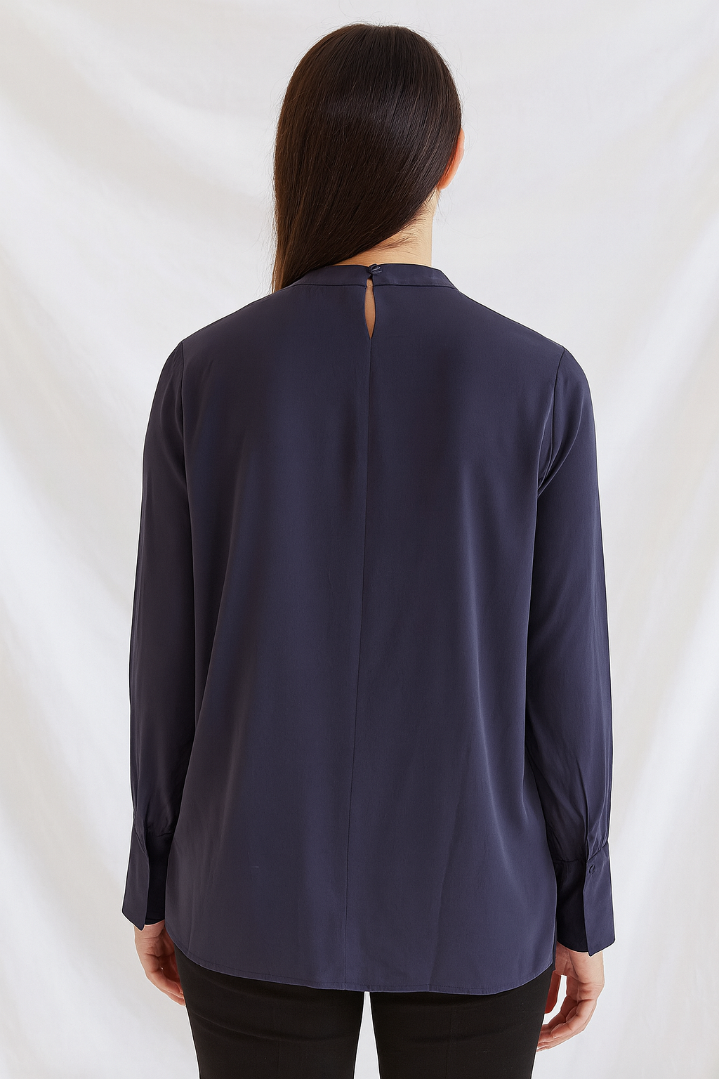 Navy Pleated Neckline Blouse
