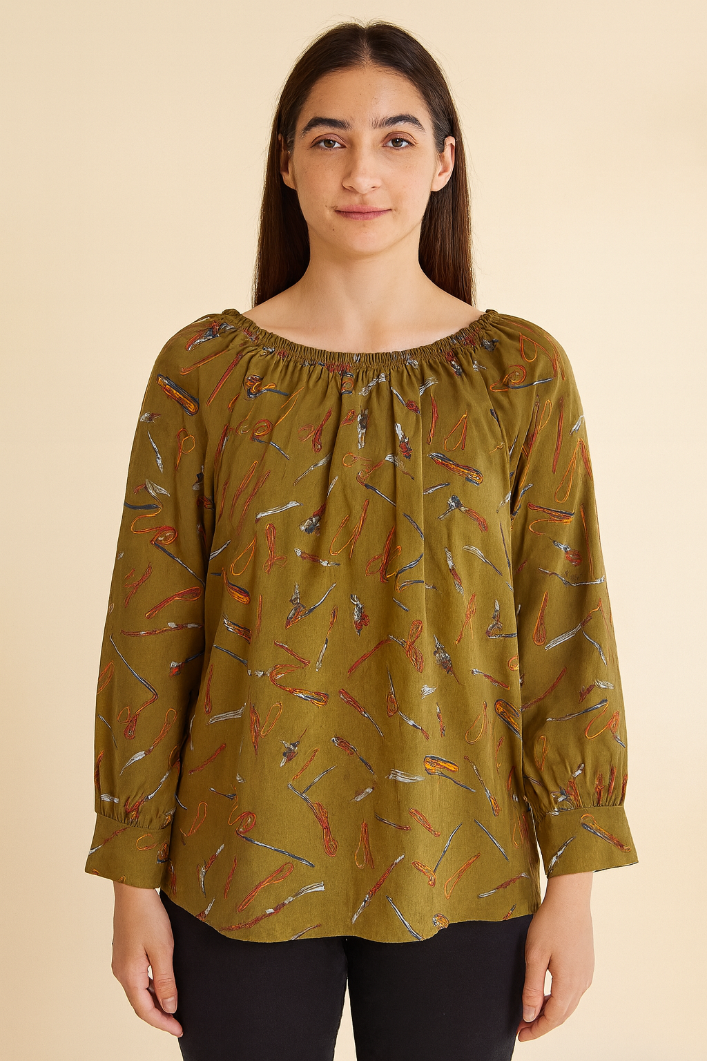 Olive Printed Boho Tunic Top