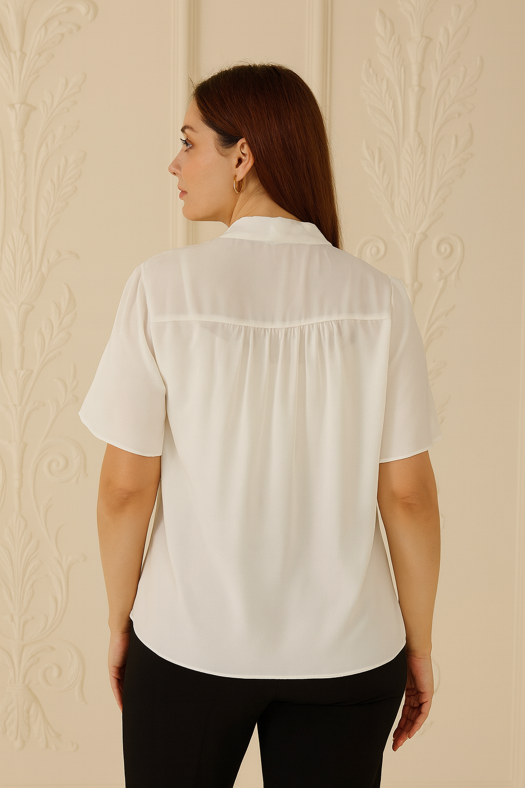 Tie-Neck Short Sleeve Blouse