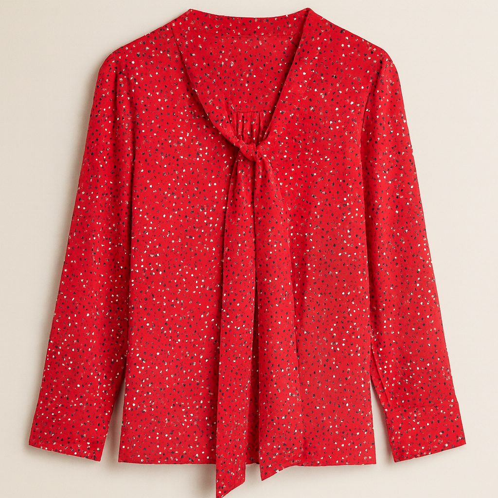 Red Polka Dot Tie-Neck Blouse