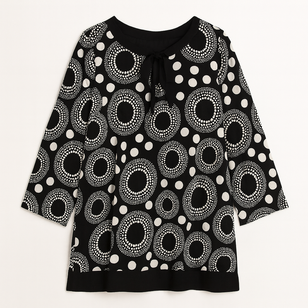 Black & White Circle Print Keyhole Tunic Top