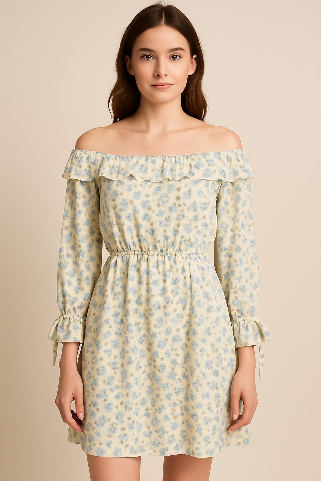 Broad Neck Floral Ruffle Dress