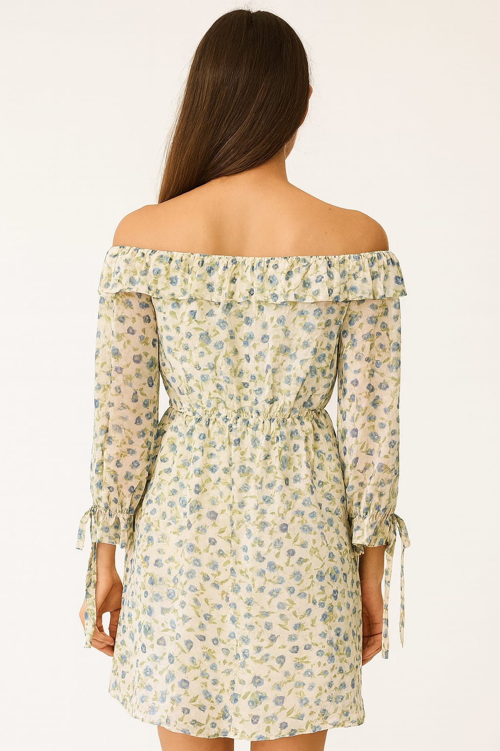 Broad Neck Floral Ruffle Dress